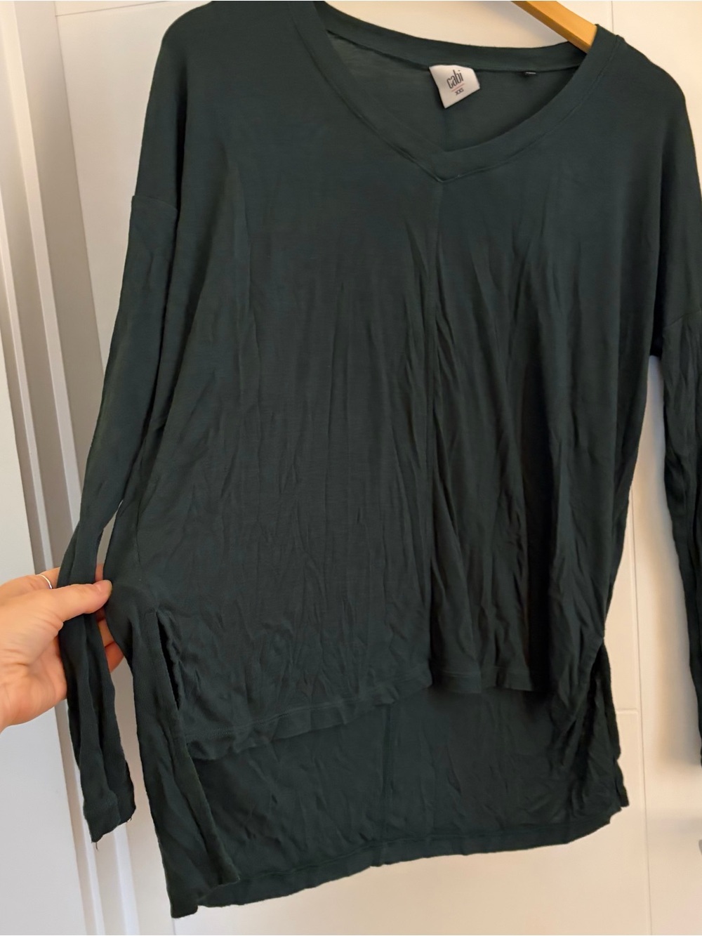 CAbi V-Neck Long Sleeve Top in Forest Green